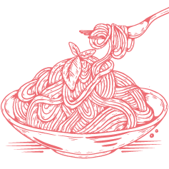 dessin-au-trait-rose-saumon-dune-savoureuse-assiette-de-pates-en-sauce-servi-avec-une-fourchette